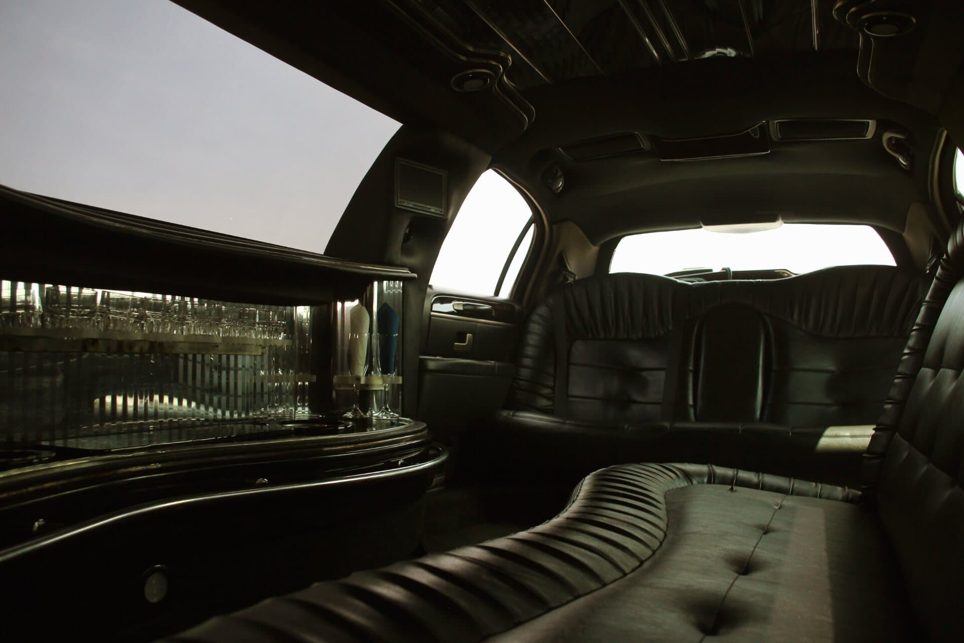 Limousine interior with leather seating