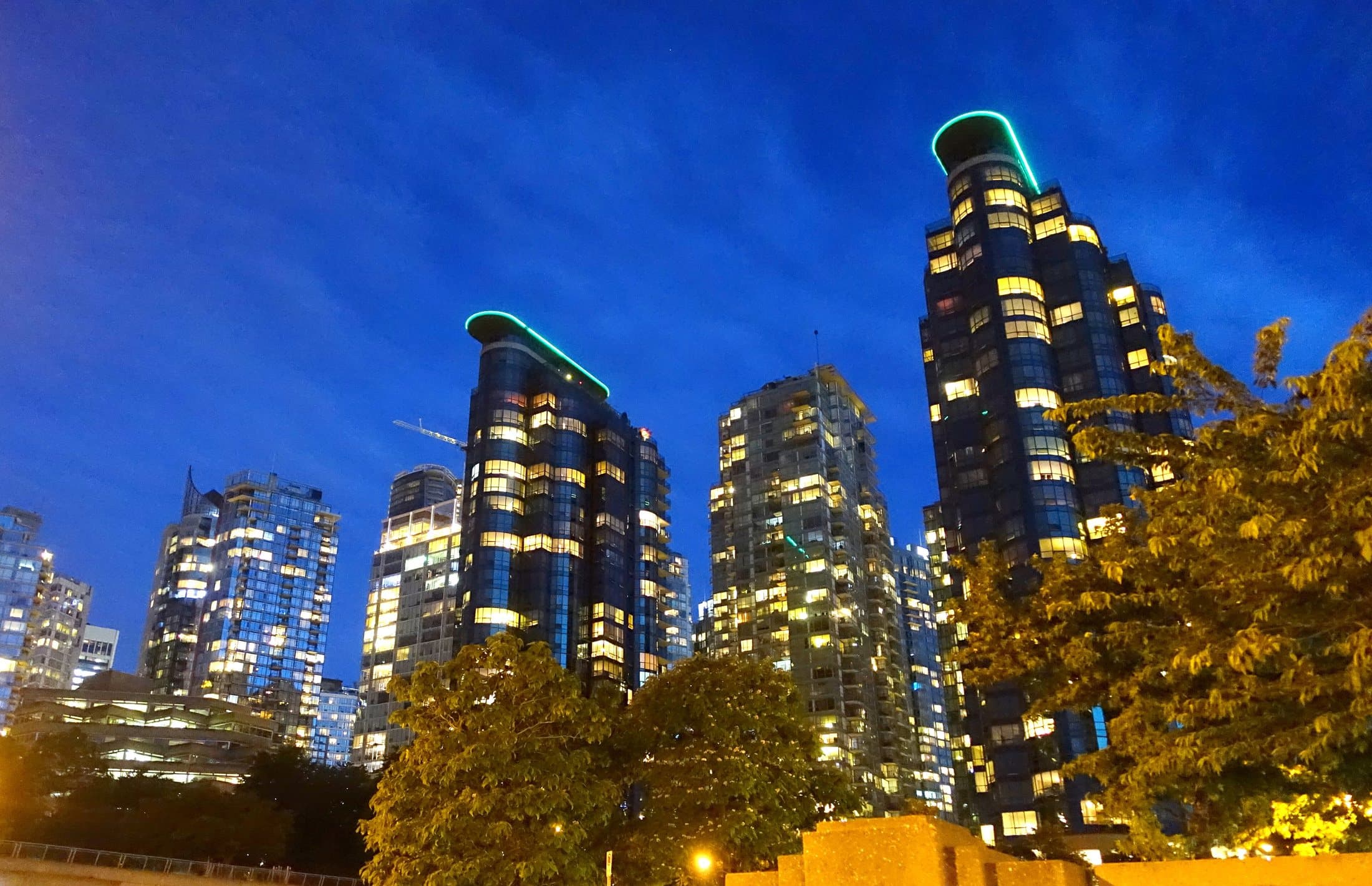 Vancouver's Coal Harbour skyline at blue hour